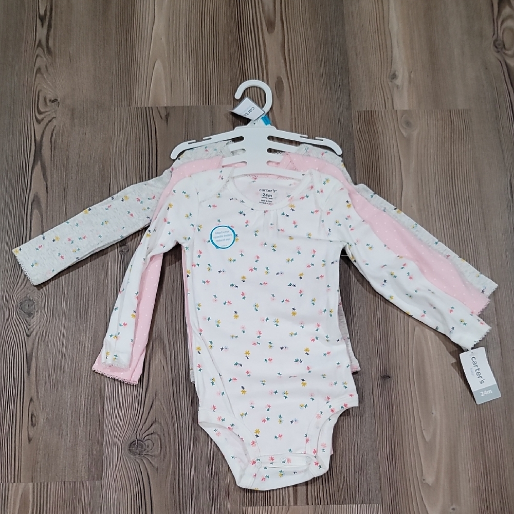 Carter's White and Pink Floral Bodysuit Set (3)
